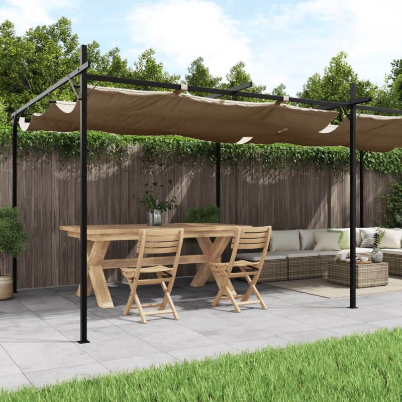 Pérgola com toldo retrátil 589x292x230 cm cor cinza-acastanhado-Toldos e gazebos-Home Retail