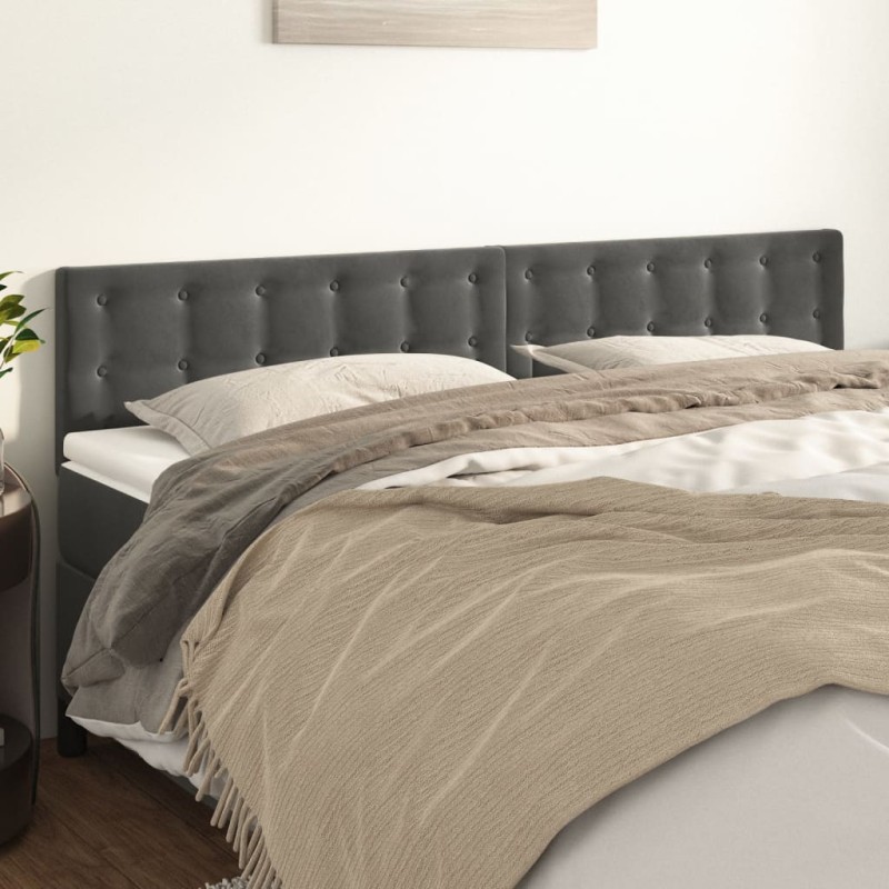 Cabeceira de cama 2 pcs veludo 90x5x78/88 cm cinzento-escuro-Cabeceiras e estribos de camas-Home Retail