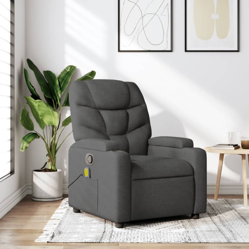 Poltrona de massagens reclinável tecido cinzento-escuro-Poltronas-Home Retail