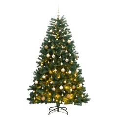 Árvore Natal artificial articulada c/ 300 luzes LED+bolas 210cm