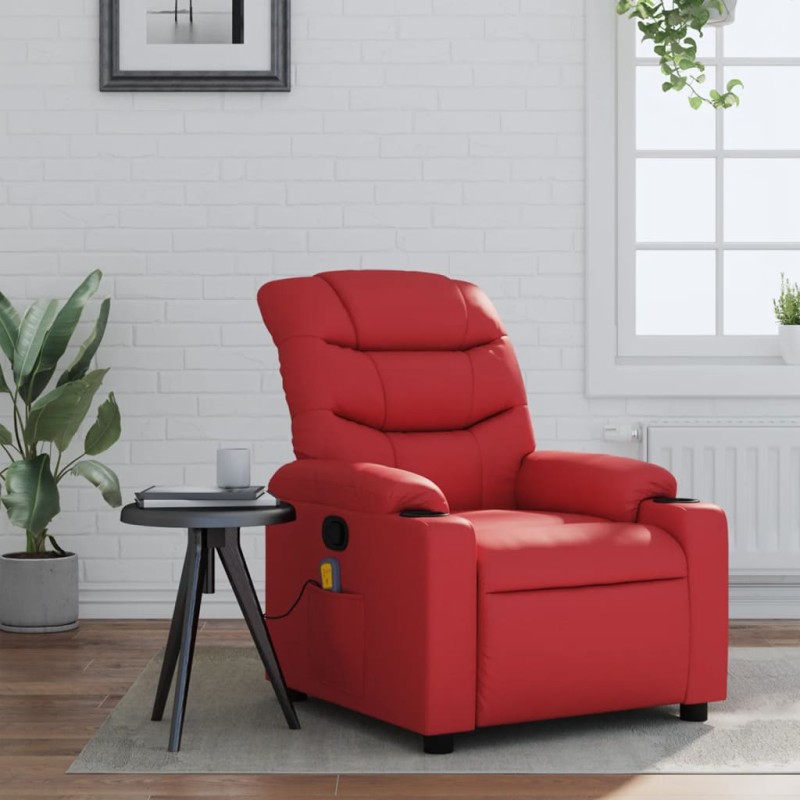 Poltrona de massagens reclinável couro artificial vermelho-Poltronas-Home Retail