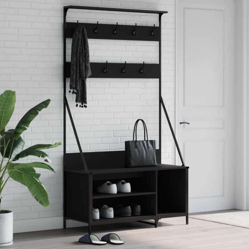 Bengaleiro c/ arrumação de calçado 100x41x184 cm preto-Cabides para vestidos-Home Retail