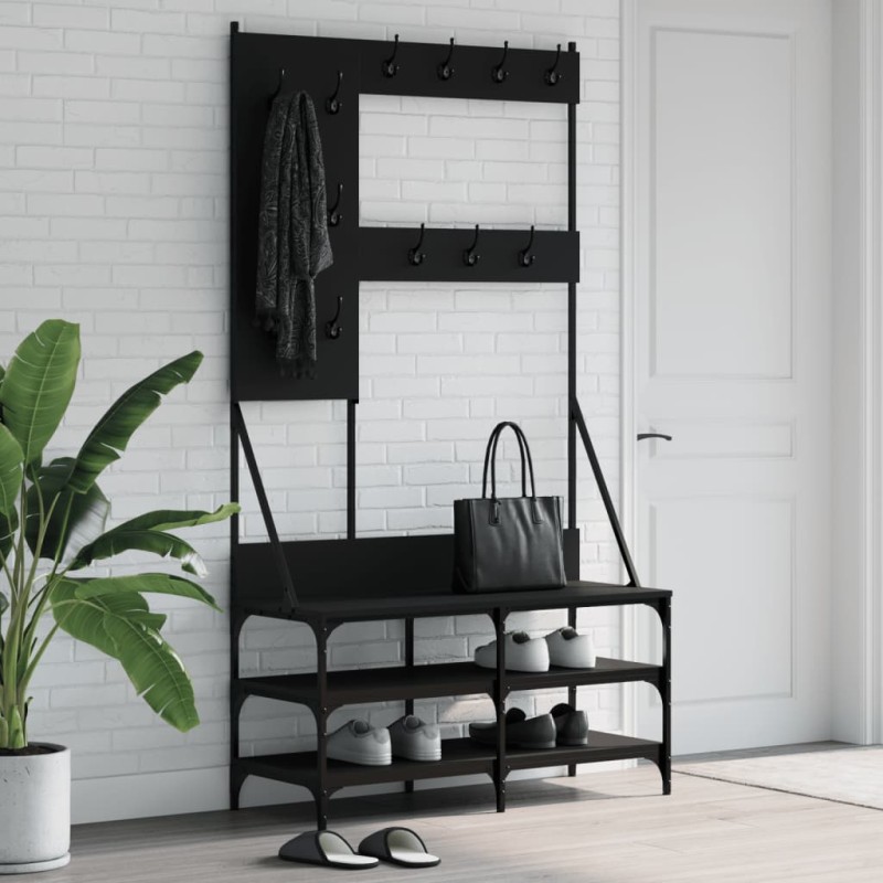 Bengaleiro c/ arrumação de calçado 100x40x184 cm preto-Cabides para vestidos-Home Retail