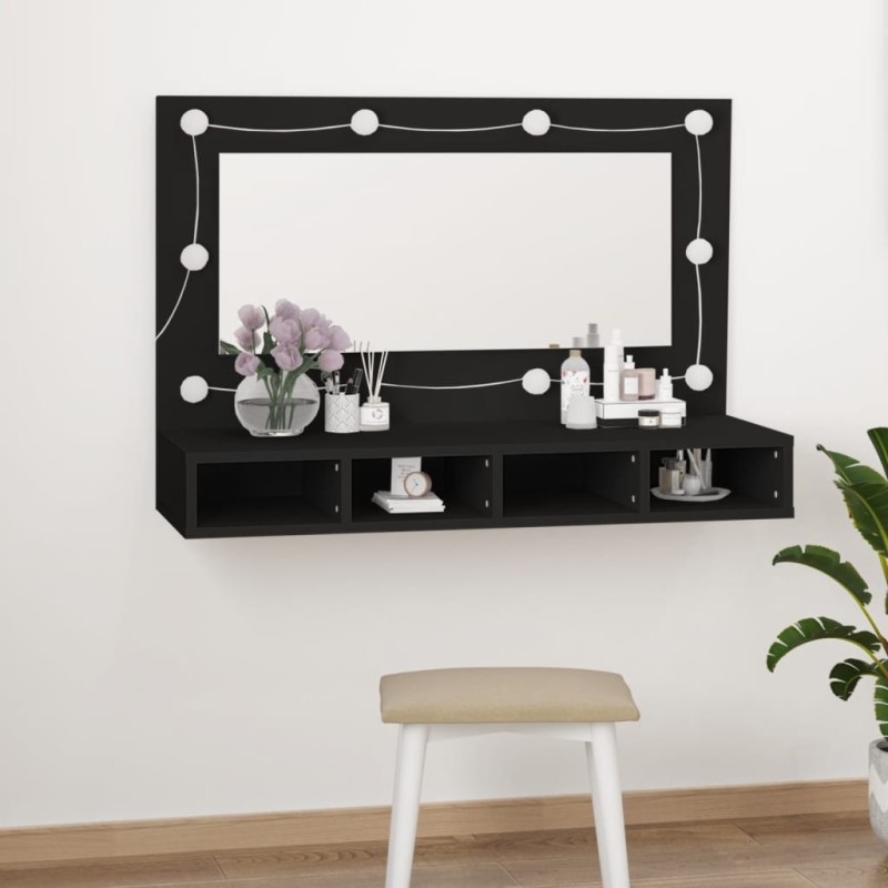 Armário espelhado com luzes LED 90x31,5x62 cm preto-Armários para casa de banho-Home Retail