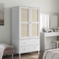 Roupeiro SENJA aspeto vime 90x55x175 cm pinho maciço branco