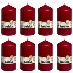 Bolsius Velas cilíndricas 8 pcs 130x68 mm vermelho-tinto