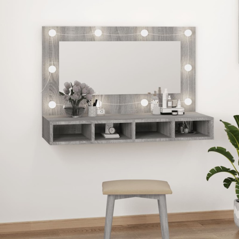 Armário espelhado com LED 90x31,5x62 cm sonoma cinza-Armários para casa de banho-Home Retail