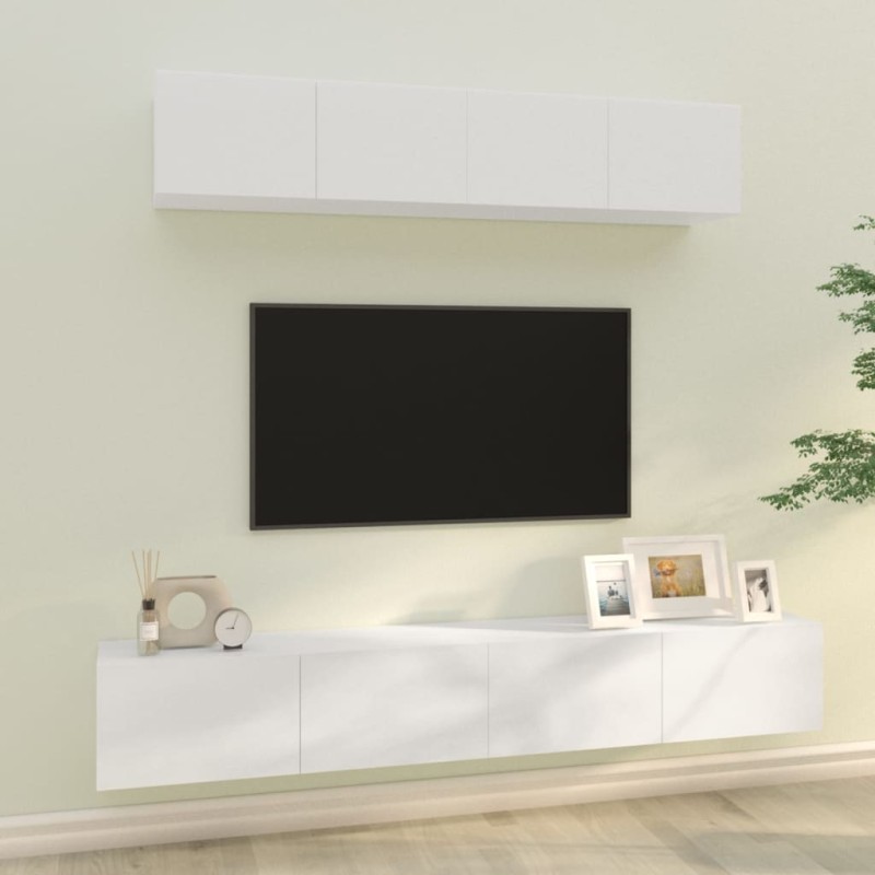 4 pcs conjunto móveis de TV madeira processada branco brilhante-Móveis de TV-Home Retail