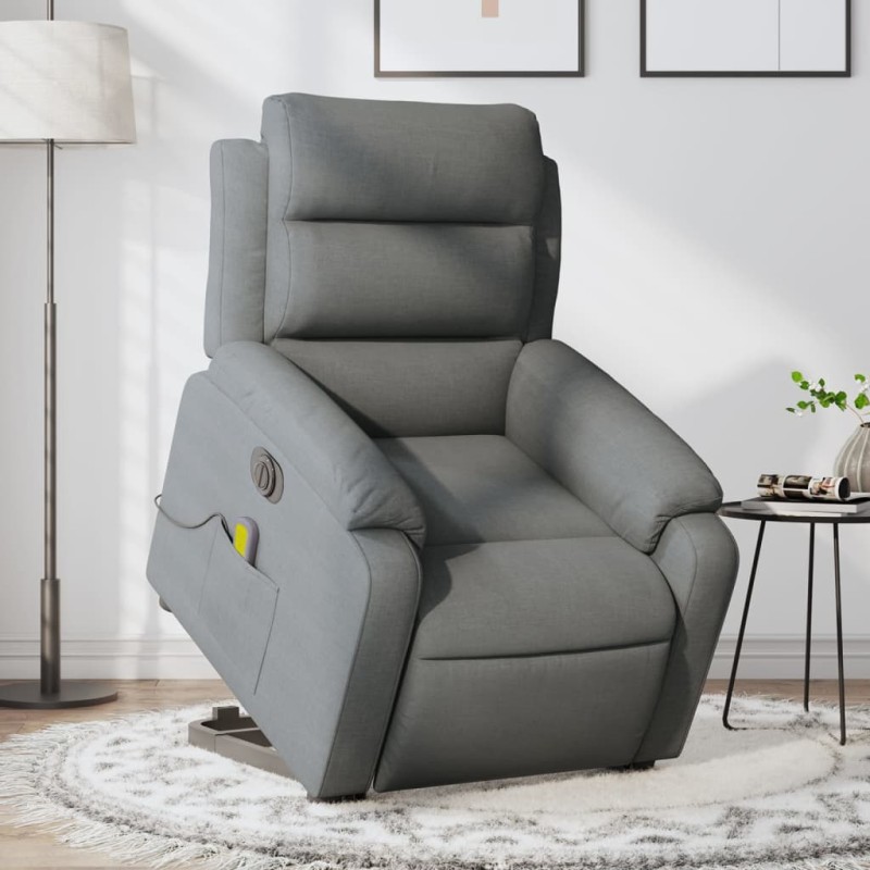 Poltrona elétrica elevatória massagens tecido cinzento-escuro-Poltronas-Home Retail