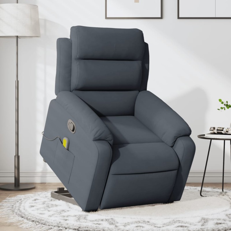 Poltrona elevatória de massagens veludo cinza-escuro-Poltronas-Home Retail