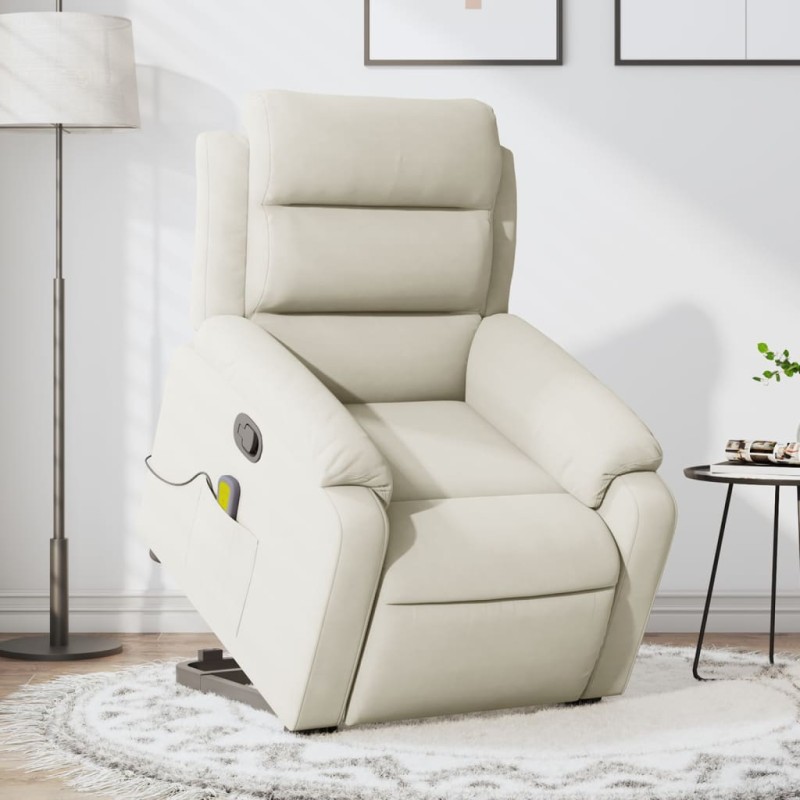 Poltrona elevatória de massagens veludo cor creme-Poltronas-Home Retail