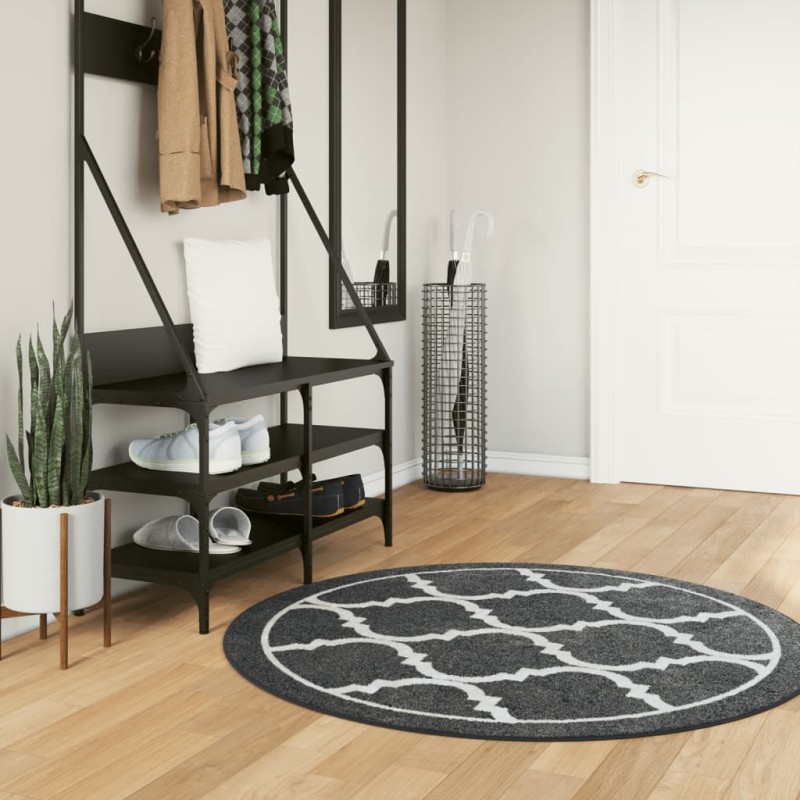 Tapete lavável antiderrapante Ø 120 cm preto e branco-Tapetes-Home Retail