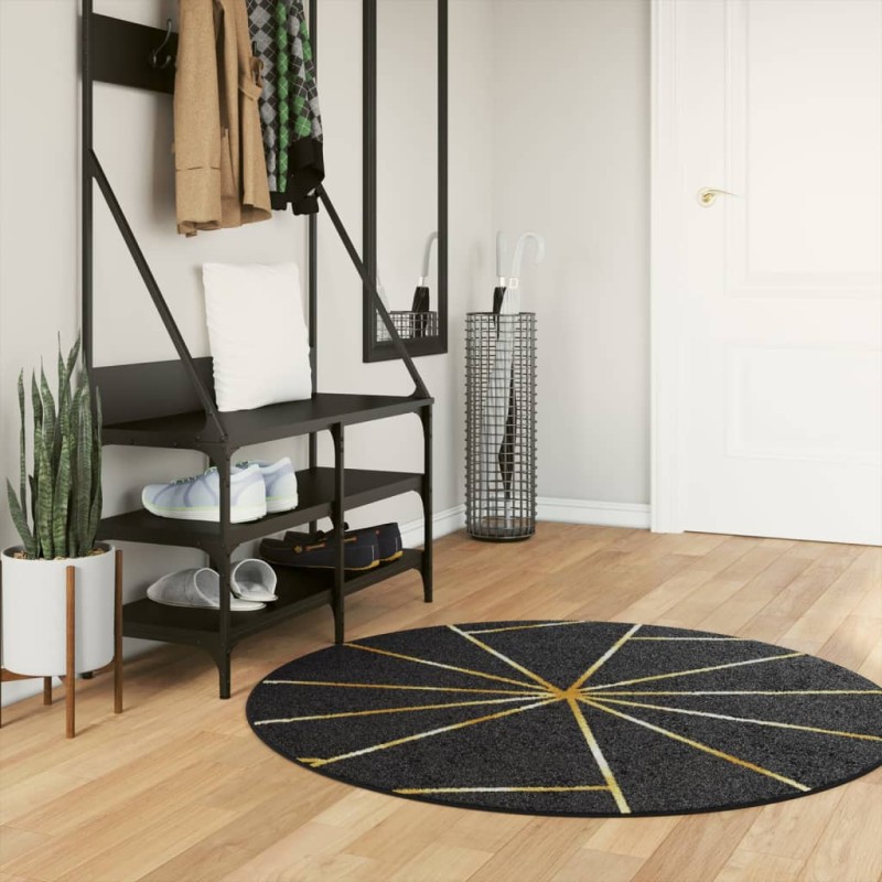 Tapete lavável antiderrapante Ø 120 cm preto e dourado-Tapetes-Home Retail