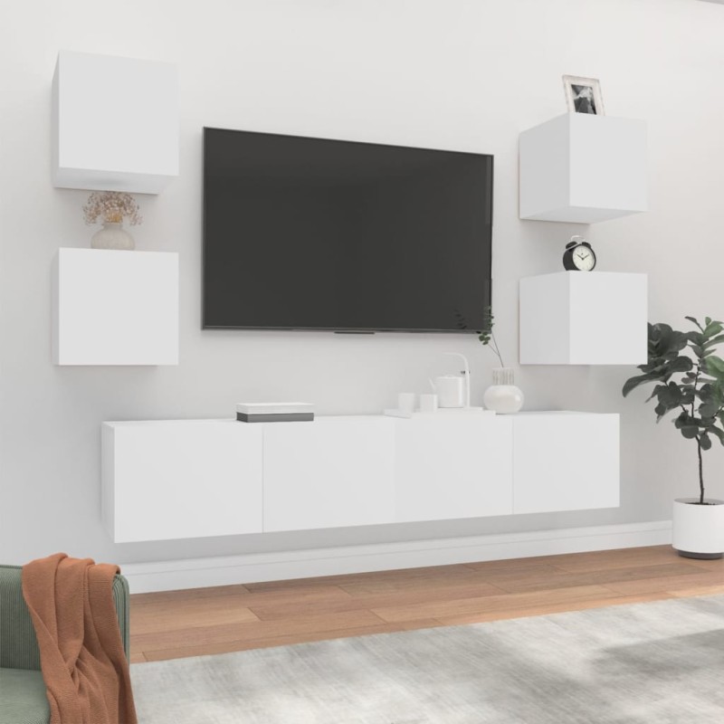 Conjunto móveis de TV 6 pcs madeira processada branco-Móveis de TV-Home Retail