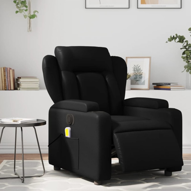 Poltrona massagens reclinável elétrica couro artificial preto-Poltronas-Home Retail