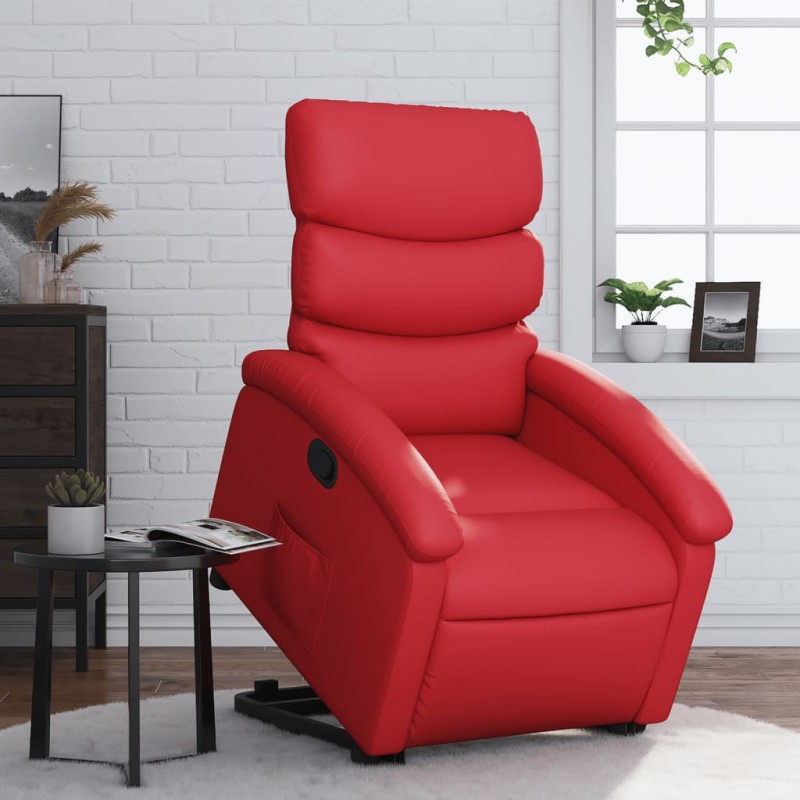 Poltrona reclinável elevatória couro artificial vermelho-Poltronas-Home Retail