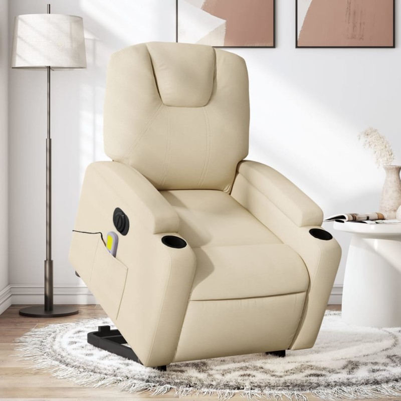 Poltrona elétrica elevatória massagens tecido creme-Poltronas-Home Retail