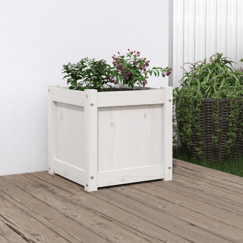 Vaso/floreira de jardim 40x40x40 cm madeira pinho maciça branco-Vasos e floreiras-Home Retail