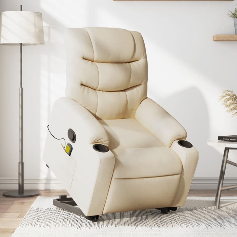 Poltrona elevatória de massagens tecido cor creme-Poltronas-Home Retail