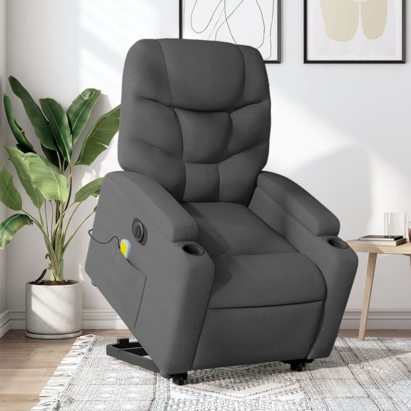 Poltrona elétrica elevatória massagens tecido cinzento-escuro-Poltronas-Home Retail