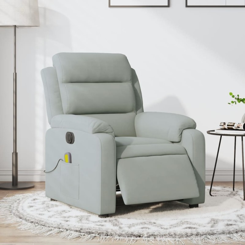 Poltrona de massagens reclinável elétrica veludo cinzento-claro-Poltronas-Home Retail