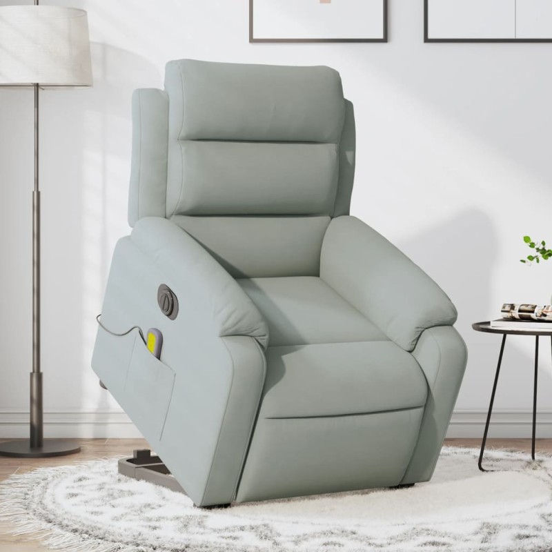 Poltrona de massagens reclinável elétrica veludo cinzento-claro-Poltronas-Home Retail