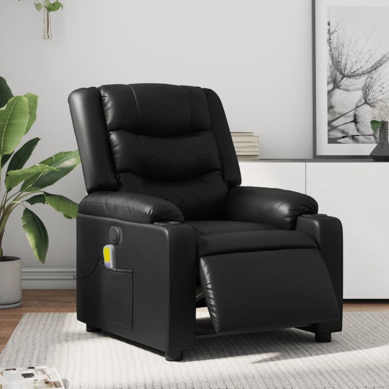 Poltrona massagens reclinável elétrica couro artificial preto-Poltronas-Home Retail