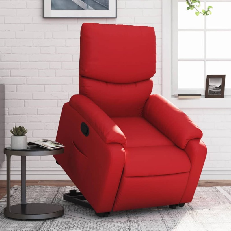 Poltrona reclinável elevatória couro artificial vermelho-Poltronas-Home Retail