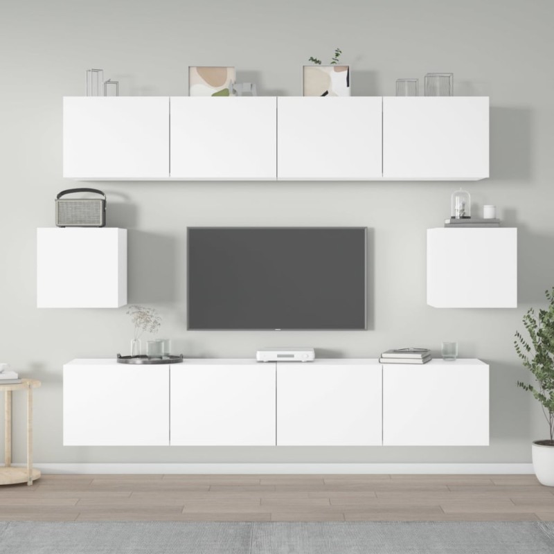 Conjunto móveis de TV 6 pcs madeira processada branco-Móveis de TV-Home Retail