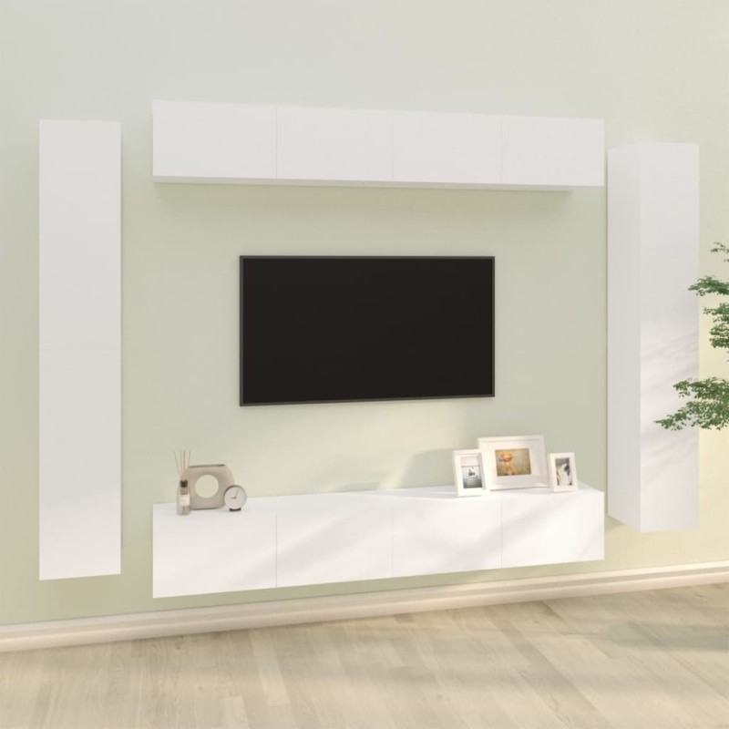 Conjunto móveis de TV 8 pcs madeira processada branco-Móveis de TV-Home Retail