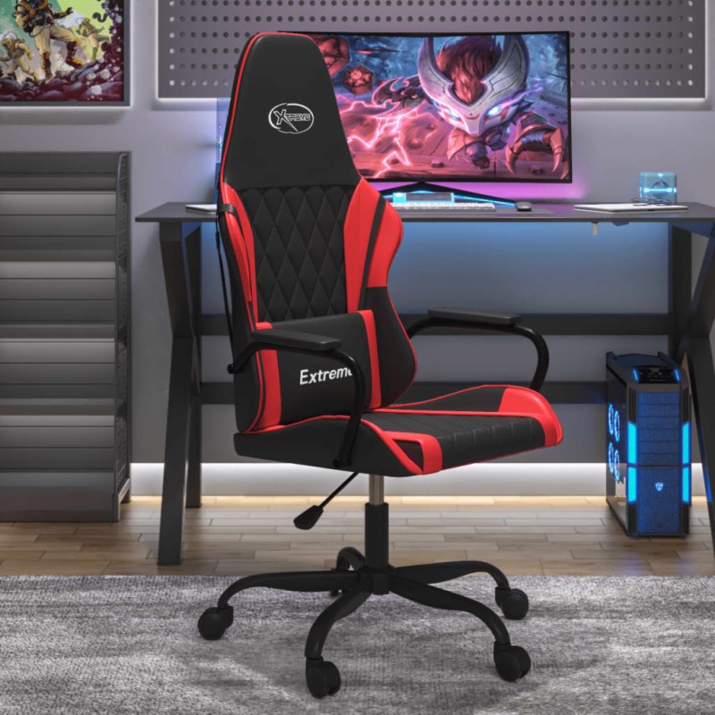 Cadeira gaming massagens couro artificial preto e vermelho-Cadeiras de jogo-Home Retail