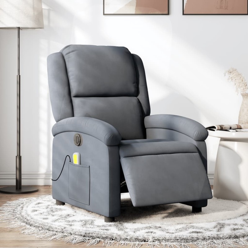 Poltrona de massagens reclinável elétrica veludo cinza-escuro-Poltronas-Home Retail