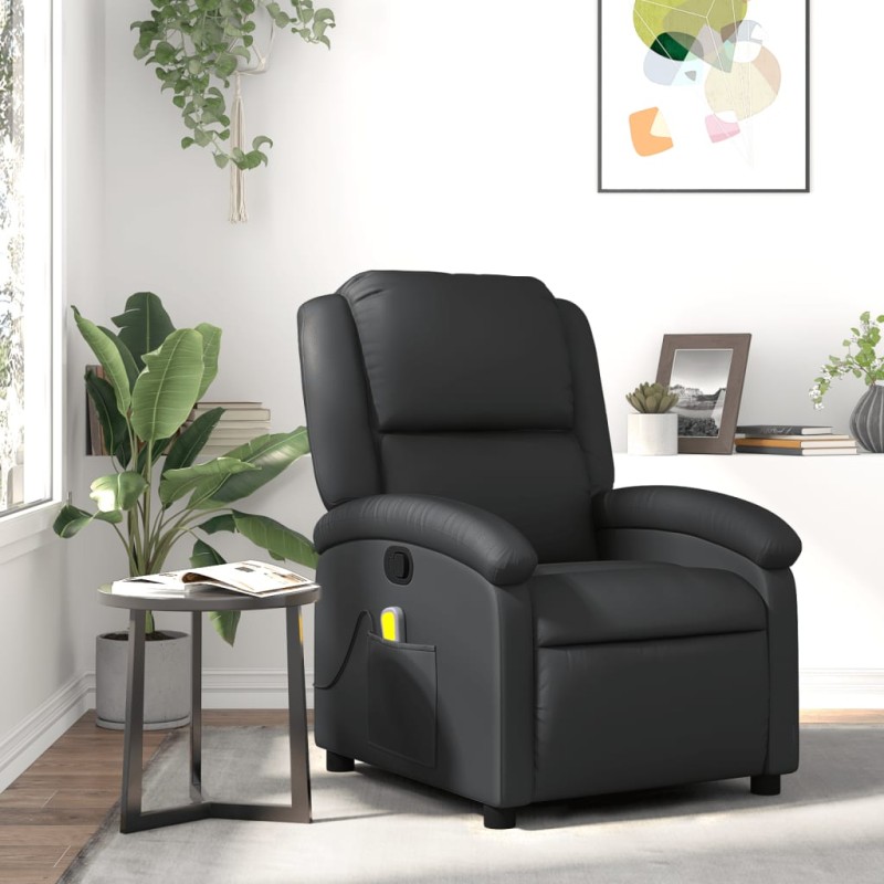 Poltrona de massagens reclinável couro genuíno preto-Poltronas-Home Retail