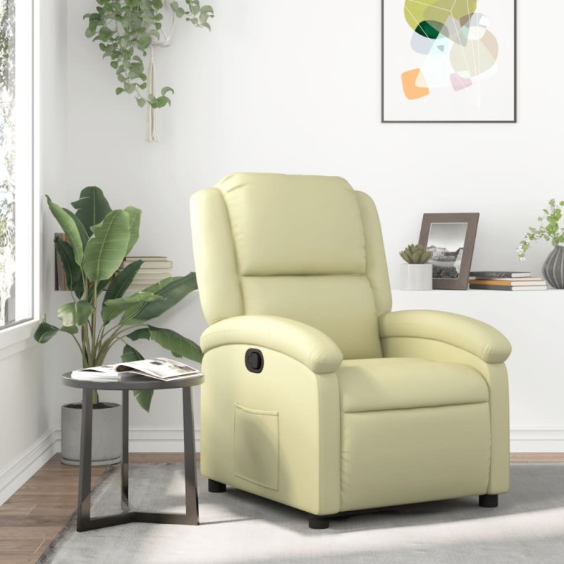 Poltrona reclinável couro genuíno cor creme-Poltronas-Home Retail