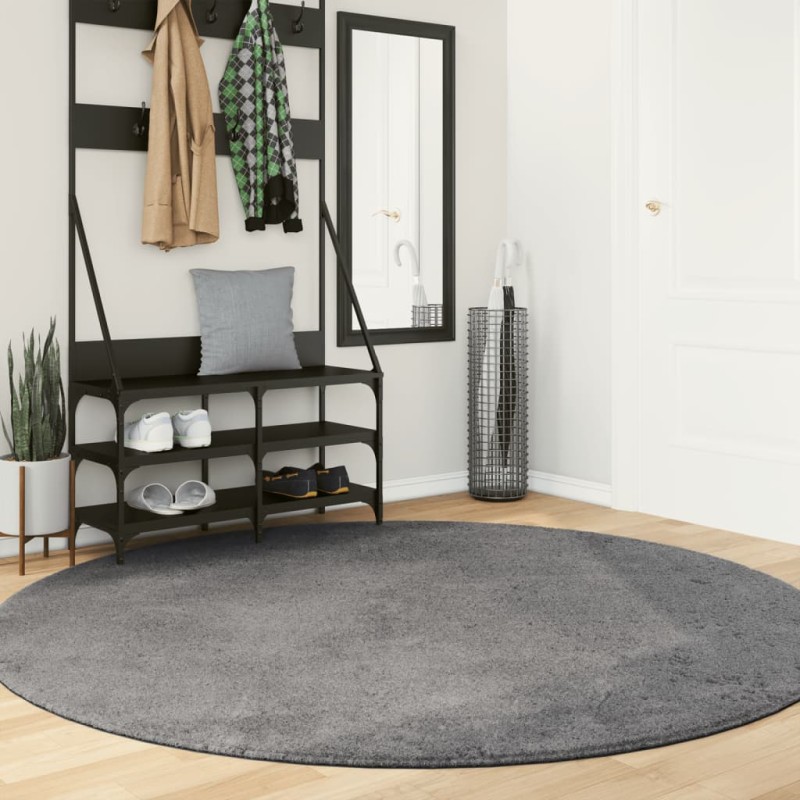 Tapete pelo curto macio e lavável HUARTE Ø 200 cm antracite-Tapetes-Home Retail