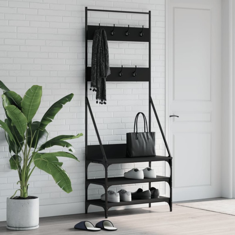 Bengaleiro c/ arrumação de calçado 72x34x184 cm preto-Cabides para vestidos-Home Retail