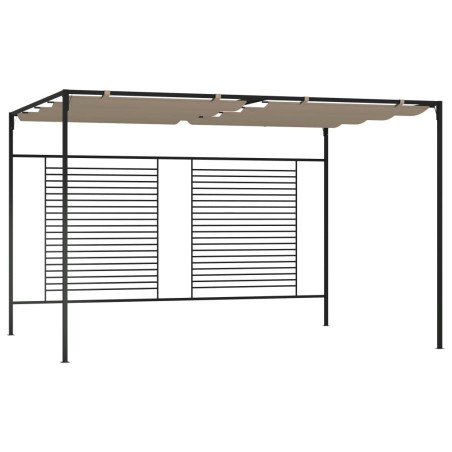 Gazebo c/ telhado retrátil 3x4x2,3 m 180 g/m² cinza-acastanhado