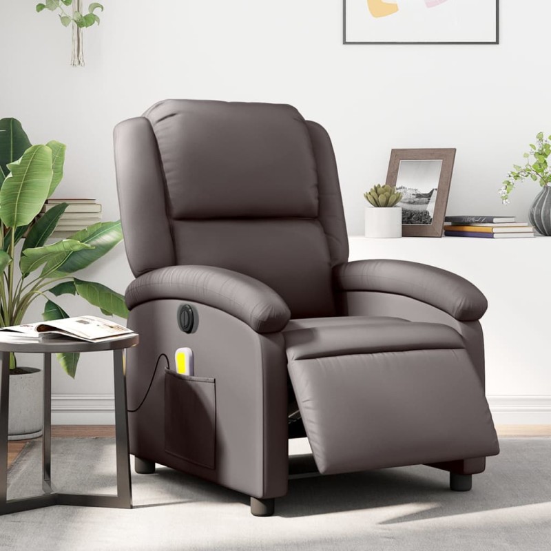 Poltrona de massagens reclinável couro genuíno castanho-escuro-Poltronas-Home Retail