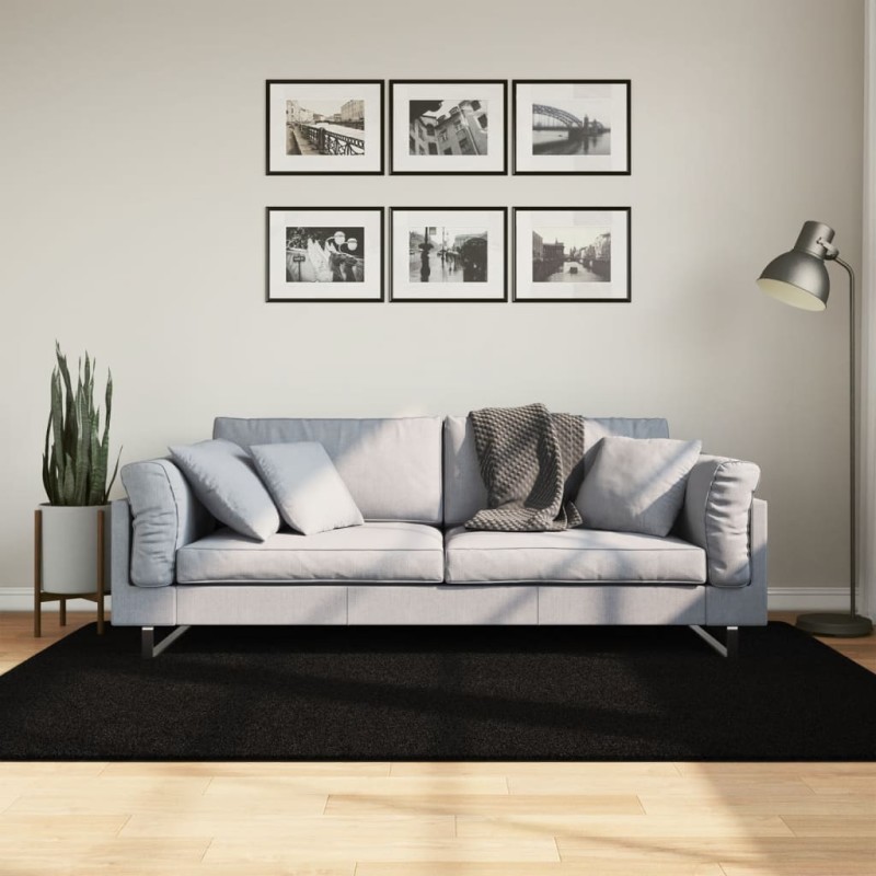 Tapete pelo curto macio e lavável HUARTE 140x200 cm preto-Tapetes-Home Retail