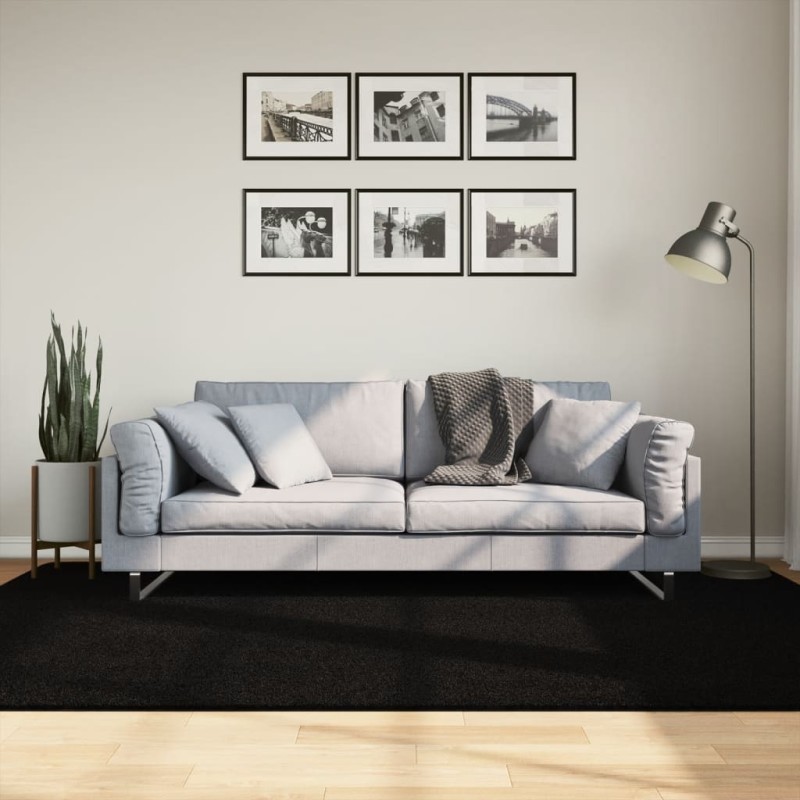 Tapete pelo curto macio e lavável HUARTE 160x230 cm preto-Tapetes-Home Retail