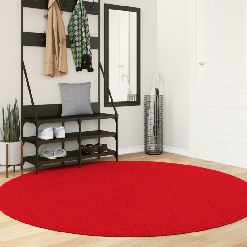 Tapete pelo curto macio e lavável HUARTE Ø 200 cm vermelho-Tapetes-Home Retail