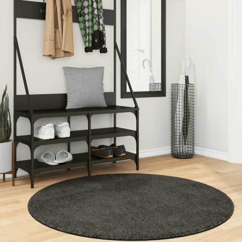 Tapete de pelo alto aspeto brilhante ISTAN Ø 120 cm antracite-Tapetes-Home Retail