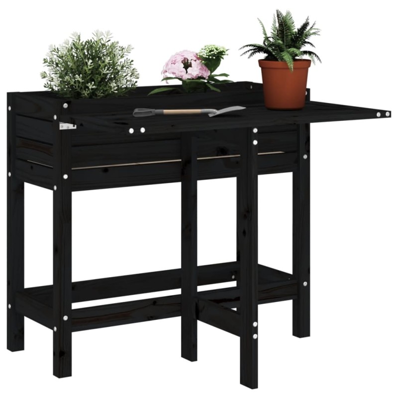 Floreira de jardim com tampo dobrável pinho maciço preto-Vasos e floreiras-Home Retail