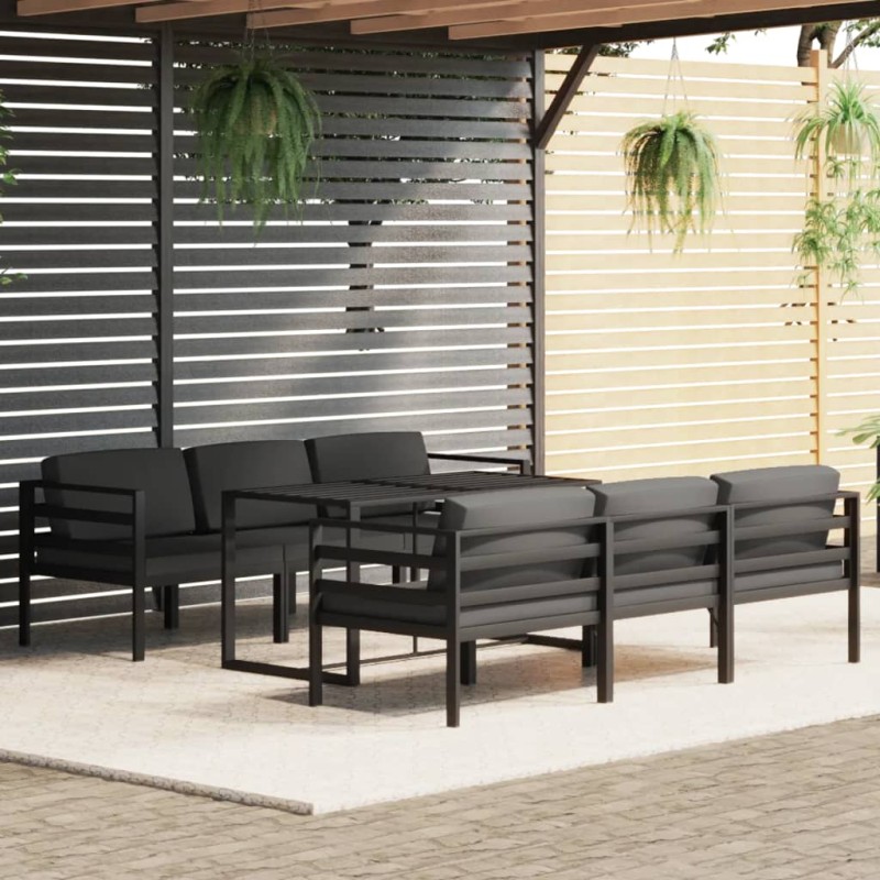 7 pcs conjunto lounge jardim com almofadões alumínio antracite-Conjuntos de jardim-Home Retail