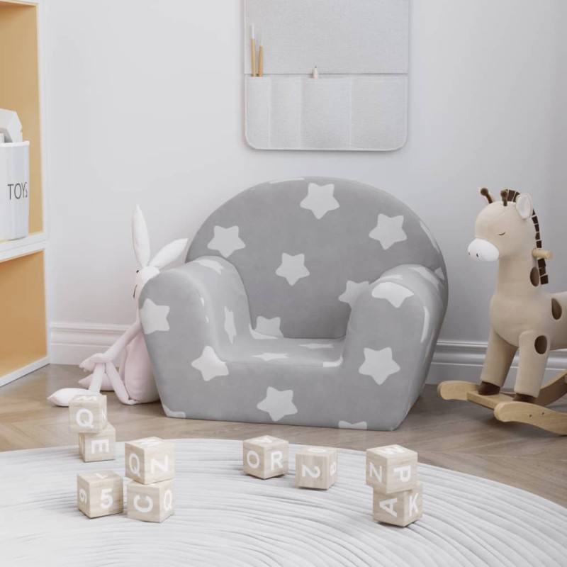 Sofá infantil c/ estrelas pelúcia macia cinzento-claro-Móveis para bebés e crianças-Home Retail