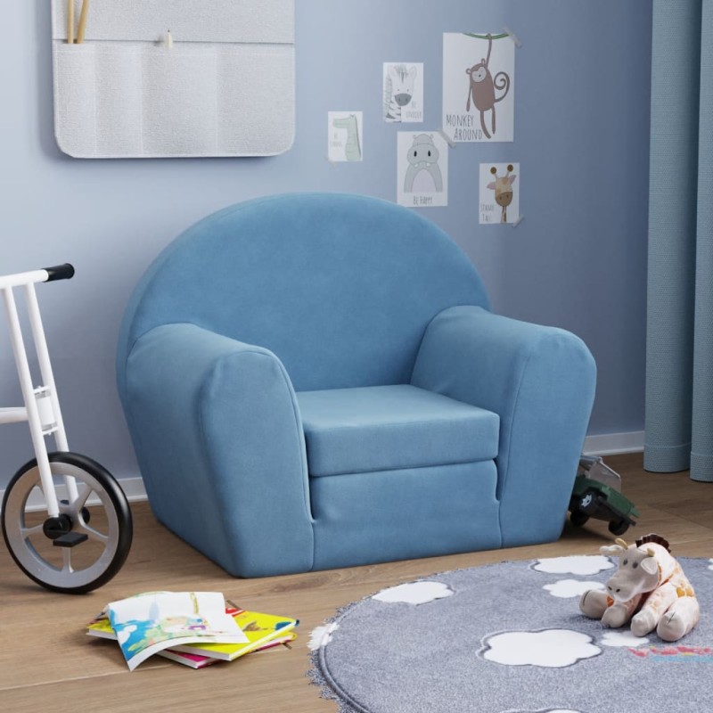 Sofá-cama infantil pelúcia macia azul-Móveis para bebés e crianças-Home Retail