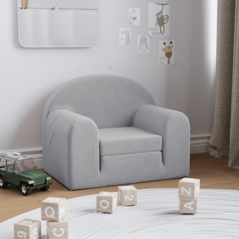 Sofá-cama infantil pelúcia macia cinzento-claro-Móveis para bebés e crianças-Home Retail