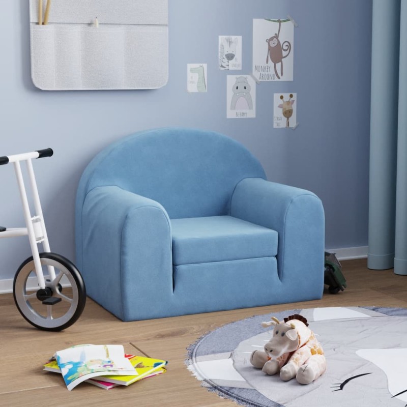 Sofá-cama infantil pelúcia macia azul-Móveis para bebés e crianças-Home Retail