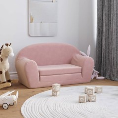 Sofá-cama infantil de 2 lugares pelúcia macia rosa