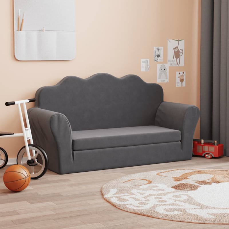 Sofá-cama infantil de 2 lugares pelúcia macia antracite-Móveis para bebés e crianças-Home Retail